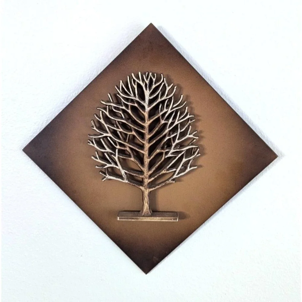 Syracuse Ornamental Co Syroco Wood Tree Wall Art Plaques Mid Century Set of 2
